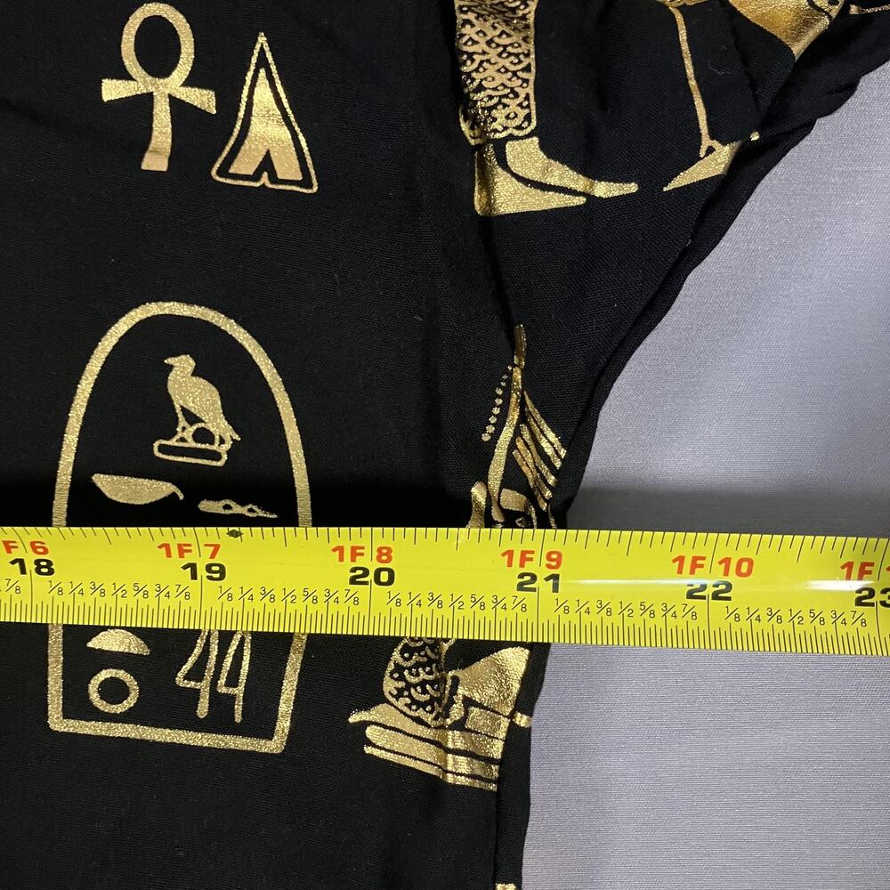 Egyptian Print Dress Womens Large Black Gold V-Neck‎ Short Sleeve Ruffle Midi - Picture 6 of 11